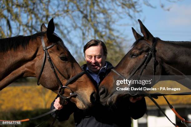 Trainer Nicky Henderson with Bobs Worth and Long Run during the visit to Nicky Henderson's Stables at Seven Barrows in Lambourn.