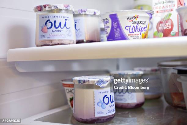 General Mills Inc. Oui brand french style yogurt is arranged for a photograph in Tiskilwa, Illinois, U.S., on Tuesday, Sept. 19, 2017. General Mills...