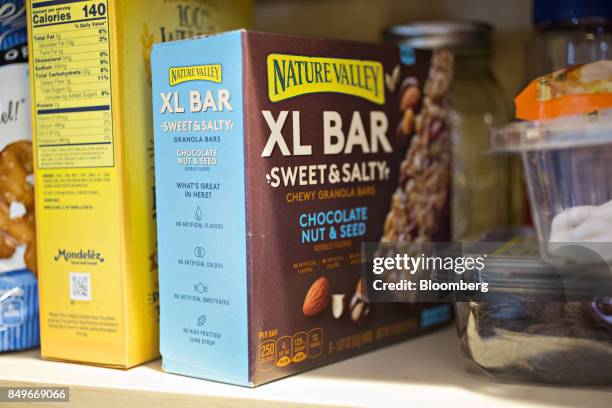 Box of General Mills Inc. Nature Valley brand XL bars is arranged for a photograph in Tiskilwa, Illinois, U.S., on Tuesday, Sept. 19, 2017. General...