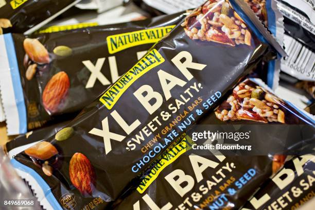 General Mills Inc. Nature Valley brand XL bars are arranged for a photograph in Tiskilwa, Illinois, U.S., on Tuesday, Sept. 19, 2017. General Mills...