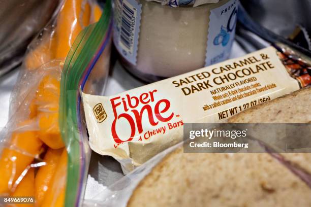 General Mills Inc. Fiber One brand layered chewy bar is arranged for a photograph in Tiskilwa, Illinois, U.S., on Tuesday, Sept. 19, 2017. General...