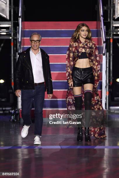 Fashion designer Tommy Hilfiger and model Gigi Hadid are seen on the runway at the Tommy Hilfiger TOMMYNOW Fall 2017 Show during London Fashion Week...