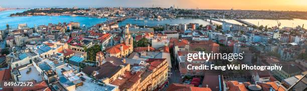 cityscape panorama from galata tower, beyoğlu, istanbul, turkey - bosphorus stock pictures, royalty-free photos & images