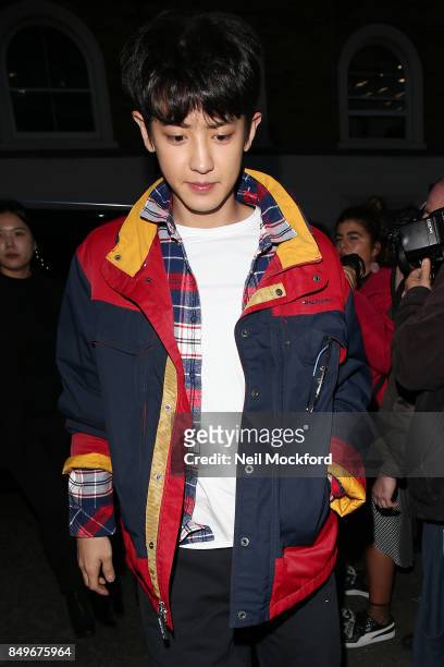 Park Chanyeol seen at Tommy Hilfiger TOMMYNOW Fall 2017 Show at The Roundhouse during London Fashion Week September 2017 on September 19, 2017 in...