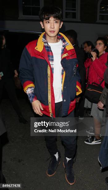 Park Chanyeol seen at Tommy Hilfiger TOMMYNOW Fall 2017 Show at The Roundhouse during London Fashion Week September 2017 on September 19, 2017 in...