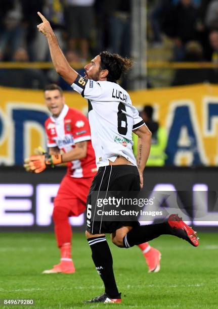 Alessandro Lucarelli of Parma Calcio celebrates after scoring the 1-1 goal during the Serie B match between Parma Calcio and Empoli FC on September...