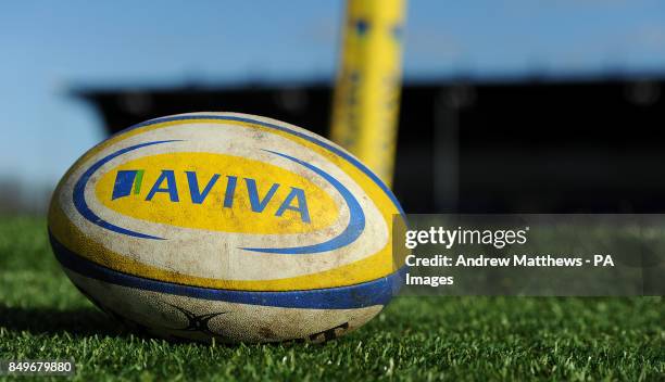 General view of an Aviva branded Gilbert match ball on the pitch