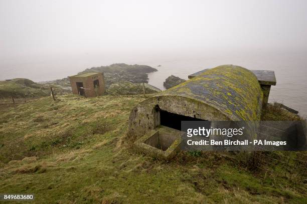 General view of fortifications on Flat Holm island in the Bristol Channel. Flat Holm is a limestone island in the Bristol Channel approximately 6 km...
