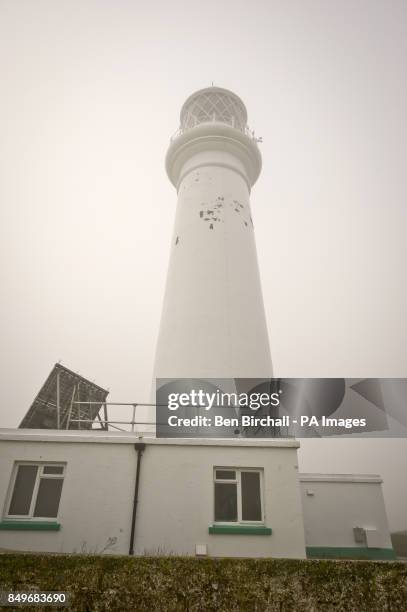 General view of the Flat Holm Lighthouse, which stands 30 m high and 50 m above mean high water on Flat Holm island in the Bristol Channel. It has a...