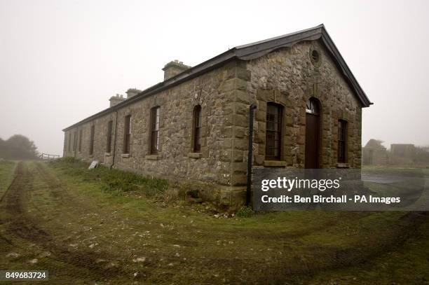 General view of Victorian, stone barracks built in 1869 to sleep up to 50 men on Flat Holm island in the Bristol Channel. The barracks are now a...