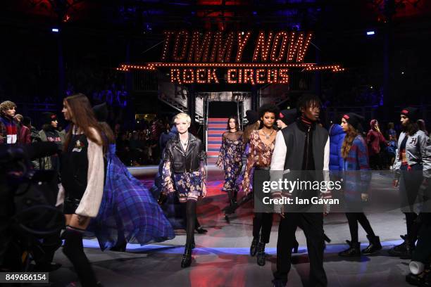 Models walk the runway at the Tommy Hilfiger TOMMYNOW Fall 2017 Show during London Fashion Week September 2017 at the Roundhouse on September 19,...