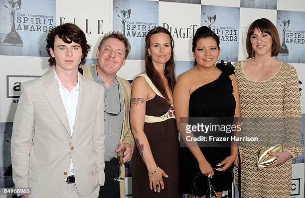 Actor Charlie McDermott, guest, producer Heather Rae, actress Misty Upham and guest arrive at the 24th Annual Film Independent's Spirit Awards held...