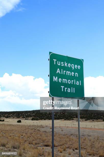 Tuskegee Airmen Memorial Trail signage along Interstate 70 East in Colorado on September 12, 2017.