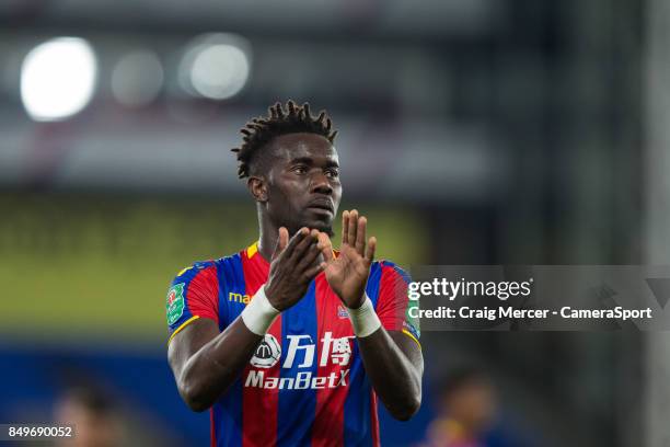 Crystal Palace's Pape N'Diaye Souare applauds the fans at the final whistle during the Carabao Cup Third Round match between Crystal Palace and...