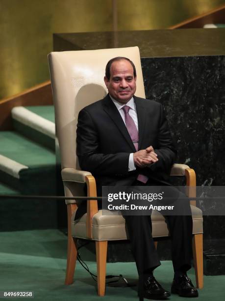 Abdel Fattah Al Sisi, president of Egypt, waits to address the United Nations General Assembly at UN headquarters, September 19, 2017 in New York...