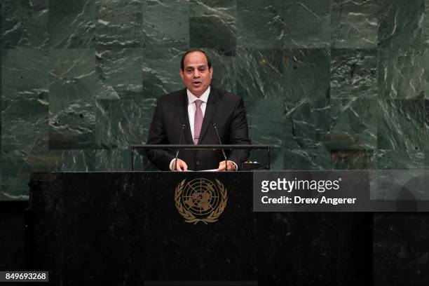 Abdel Fattah Al Sisi, president of Egypt, addresses the United Nations General Assembly at UN headquarters, September 19, 2017 in New York ity. Among...