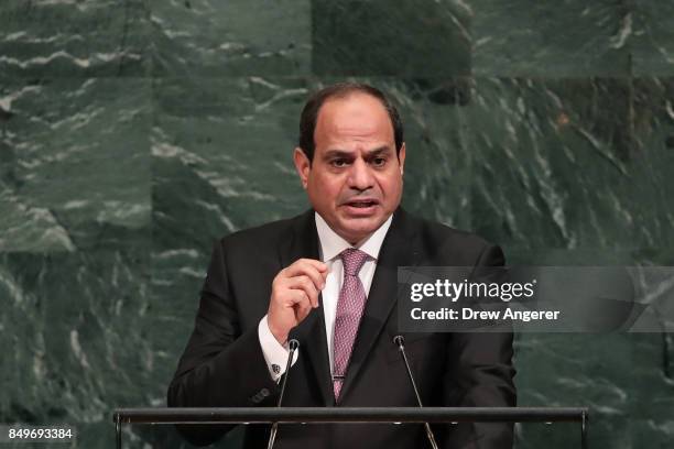 Abdel Fattah Al Sisi, president of Egypt, addresses the United Nations General Assembly at UN headquarters, September 19, 2017 in New York ity. Among...