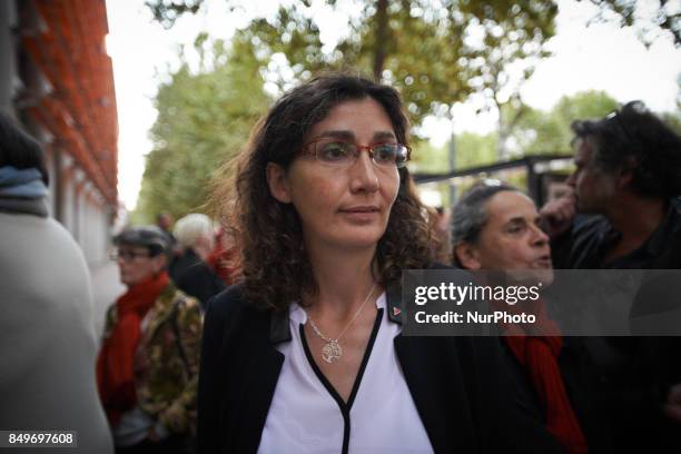 Celine Boussie, French whistleblower and president of the association &quot;Handi'gnez-vous!&quot; which she created in 2015, in front of the...