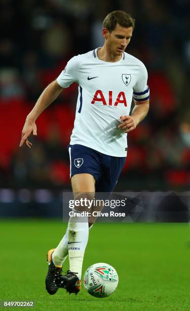 Jan Vertonghen of Tottenham Hotspur in action during the Carabao Cup Third Round match between Tottenham Hotspur and Barnsley at Wembley Stadium on...