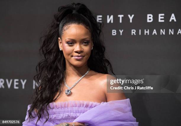 Rihanna attends the 'FENTY Beauty' by Rihanna launch at Harvey Nichols Knightsbridge on September 19, 2017 in London, England.