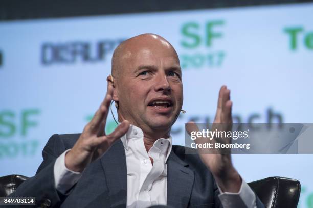 Sebastian Thrun, chief executive officer and co-founder of Udacity Inc., speaks during the TechCrunch Disrupt 2017 in San Francisco, California,...