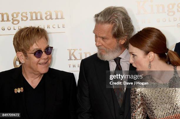 Elton John, Jeff Bridges and Julianne Moore attend the 'Kingsman: The Golden Circle' World Premiere held at Odeon Leicester Square on September 18,...