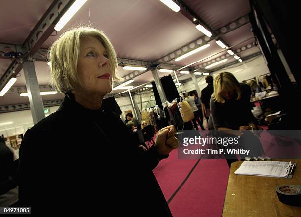 Designer, Betty Jackson looks on backstage before the Betty Jackson show, as part of London Fashion Week a/w 2009 at the BFC Tent, Natural History...