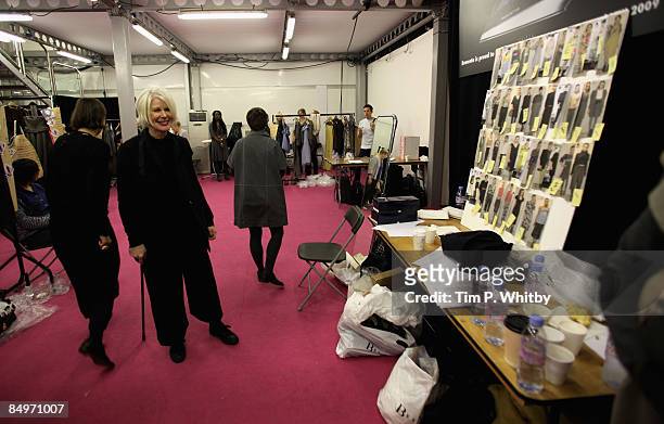 Designer, Betty Jackson stands backstage before the Betty Jackson show, as part of London Fashion Week a/w 2009 at the BFC Tent, Natural History...