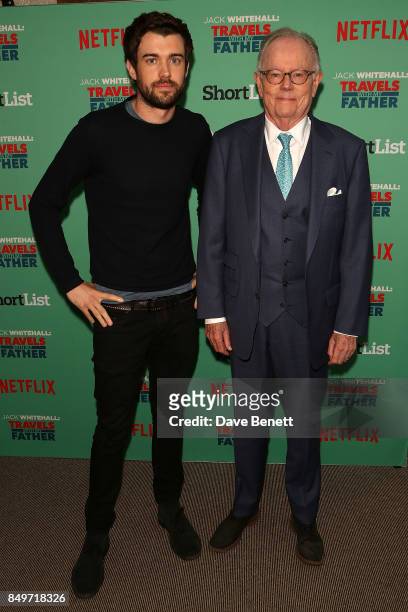 Jack Whitehall and Michael Whitehall attend a photocall for 'Jack Whitehall: Travels with My Father' at Charlotte Street Hotel on September 19, 2017...