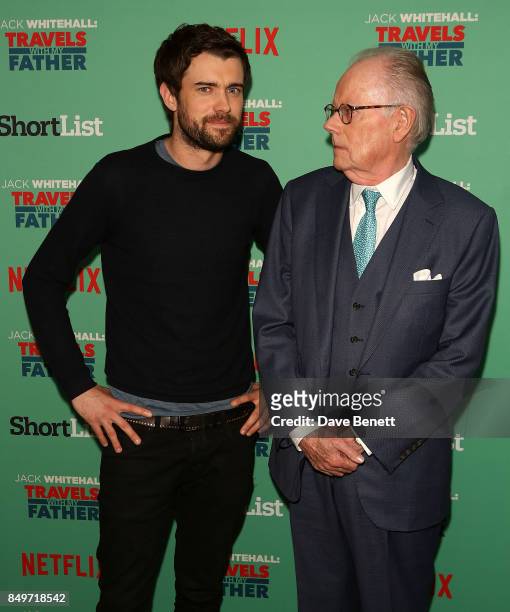 Jack Whitehall and Michael Whitehall attend a photocall for 'Jack Whitehall: Travels with My Father' at Charlotte Street Hotel on September 19, 2017...