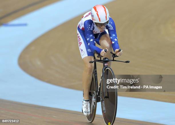 The USA's Sarah Hammer in the omnium time trial on day five of the UCI Track Cycling World Championships at the Minsk Arena, Minsk, Belarus.