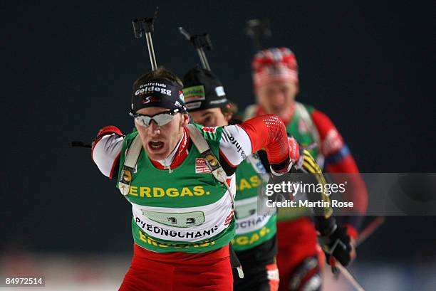 Simon Eder of Austria in action during the Men's 4x 7,5 km relay of the IBU Biathlon World Championships on February 22, 2009 in Pyeongchang, South...