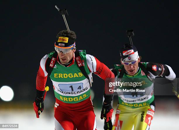 Christoph Sumann of Austria in action during the Men's 4x 7,5 km relay of the IBU Biathlon World Championships on February 22, 2009 in Pyeongchang,...