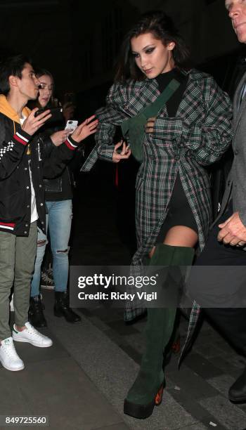 Bella Hadid seen arriving at her hotel after Tommy Hilfiger - 'Tommy x Gigi' catwalk show at Roundhouse during London Fashion Week September 2017 on...