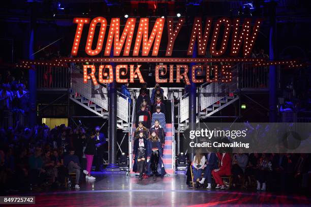 Models walk the runway at the TOMMYNOW by Tommy Hilfiger Fall Winter 2017 fashion show during London Fashion Week on September 19, 2017 in London,...