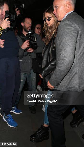 Gigi Hadid seen arriving at her hotel after Tommy Hilfiger - 'Tommy x Gigi' catwalk show at Roundhouse during London Fashion Week September 2017 on...