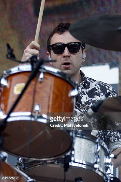 Kim Moyes of the band The Presets performs on stage during the Good Vibrations Festival 2009 on Harrison Island on February 22, 2009 in Perth,...