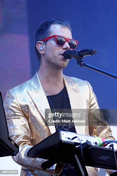 Julian Hamilton of the band The Presets performs on stage during the Good Vibrations Festival 2009 on Harrison Island on February 22, 2009 in Perth,...