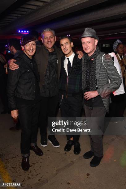 Stephen Jones, Charles Rudgard, Lee Broom and Craig West attend the Lee Broom decade of design party at a secret Shoreditch venue during the London...