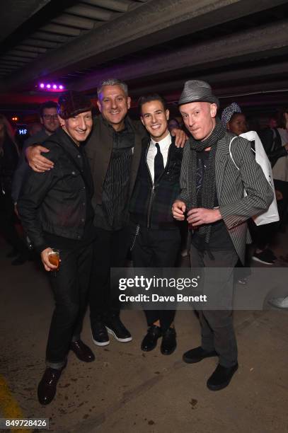 Stephen Jones, Charles Rudgard, Lee Broom and Craig West attend the Lee Broom decade of design party at a secret Shoreditch venue during the London...