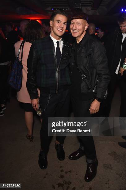 Lee Broom and Stephen Jones attend the Lee Broom decade of design party at a secret Shoreditch venue during the London Design Festival 2017 on...