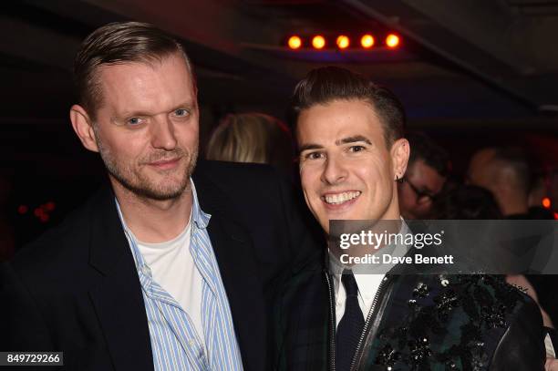 Malcolm Young (L and Lee Broom attend the Lee Broom decade of design party at a secret Shoreditch venue during the London Design Festival 2017 on...