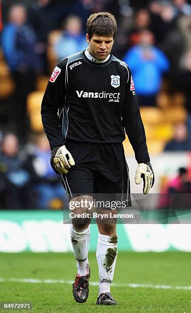 Dimi Konstantopoulos of Cardiff City during the Coca Cola Championship match between Wolverhampton Wanderers and Cardiff City at the Molyneaux...