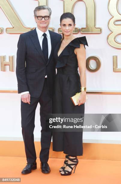 Colin Firth and Livia Firth attend the UK premiere of 'Kingsman: The Golden Circle' at Odeon Leicester Square on September 18, 2017 in London,...