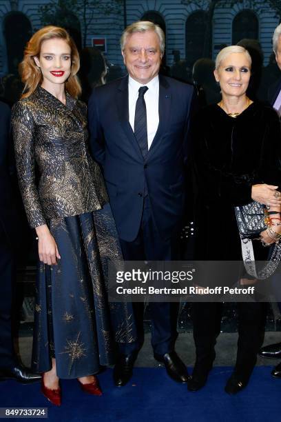 Natalia Vodianova, CEO of Dior Sidney Toledano and Stylist of Dior Maria Grazia Chiuri attend the Inauguration of the Dior showcases at Galeries...