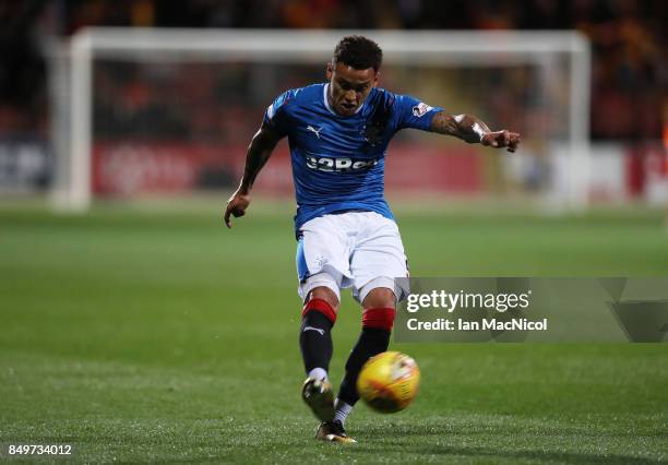 James Tavernier of Rangers controls the ball during the Betfred League Cup Quarter Final at Firhill Stadium on September 19, 2017 in Glasgow,...