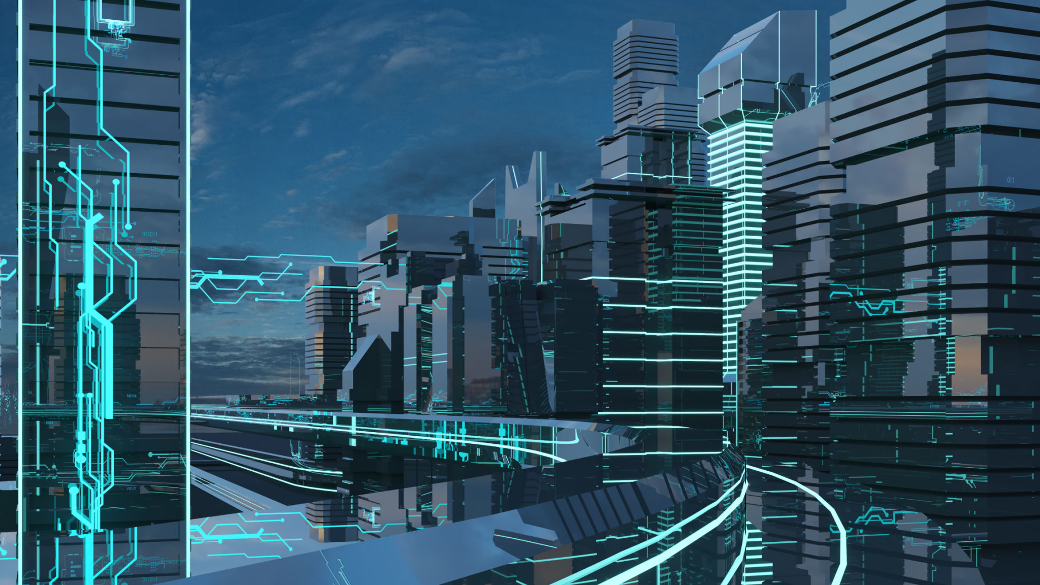 Futuristic skyscrapers in the flow. The flow of digital data. city of the future. 3D illustration. 3D rendering Futuristic skyscrapers in the flow. The flow of digital data. city of the future. 3D illustration. 3D rendering