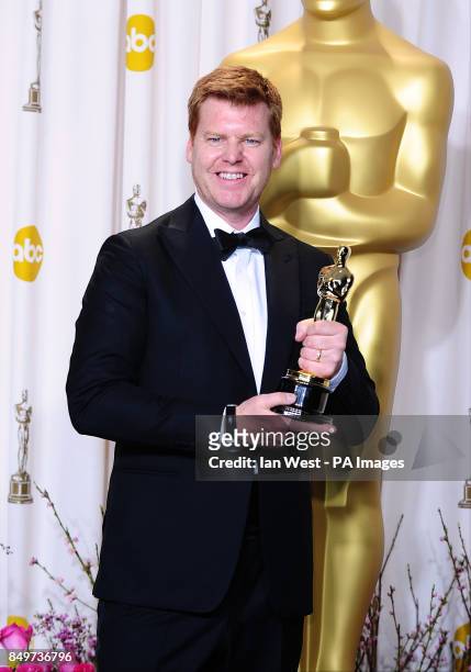 John Kahrs with his Oscar for best animated short received for Paperman during the 85th Academy Awards at the Dolby Theatre, Los Angeles. PRESS...