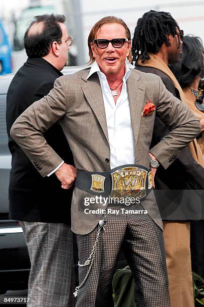 Actor Mickey Rourke walks in Santa Monica on February 21, 2009 in Santa Monica, California.