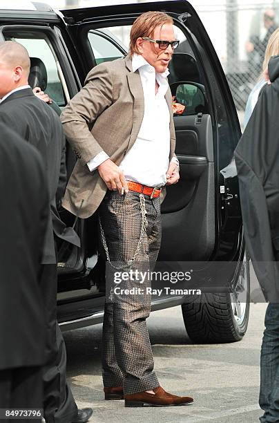 Actor Mickey Rourke walks in Santa Monica on February 21, 2009 in Santa Monica, California.